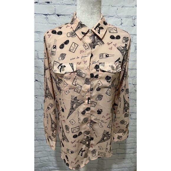 Karl Lagerfeld Paris Eiffel Tower Blouse Long Sleeve Light Weight Size Small - Picture 1 of 7